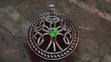 Stainless Steel Celtic Tree of life with green rhinestone with 20 in ball chain