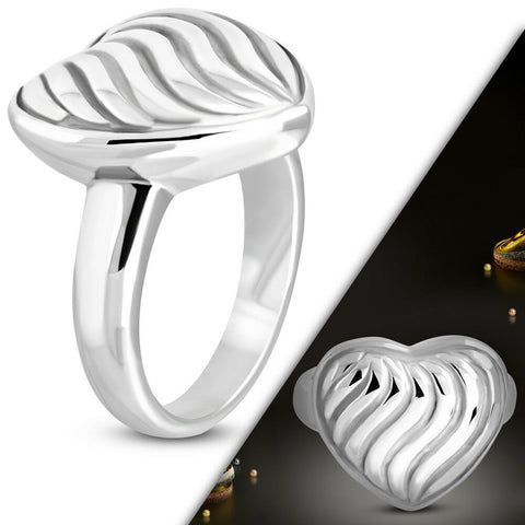 Stainless Steel Spiral Grooved Love Heart Cocktail Ring