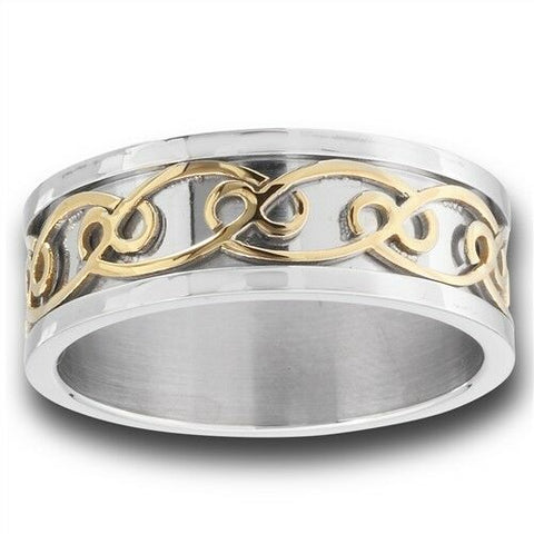 STAINLESS STEEL CELTIC  CONTINUOUS KNOT RING WITH GOLD IP