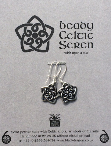 Welsh Pewter  stars with Celtic Knots and Sterling Silver Earwires