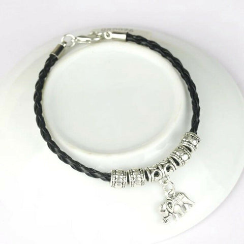Leather elephant charm bracelet 20 cm. 7.8 in