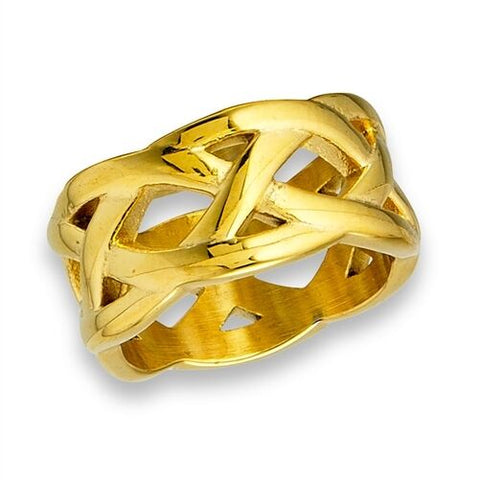 STAINLESS STEEL HEAVY CELTIC WEAVE RING WITH GOLD IP