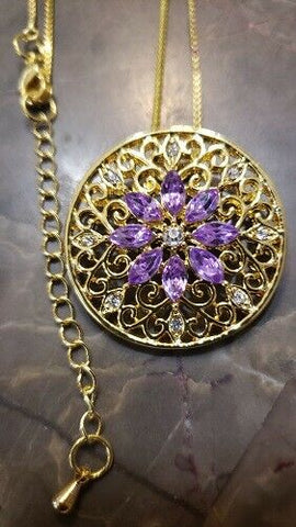 18K Gold Plated Marquise Purple and White Crystal Necklace with box chain