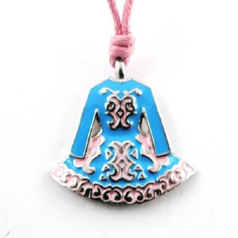 Irish Pewter and Enamel Blue Dancing Dress Pendant with Pink Adjustable Cord