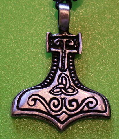 Pewter Mjolnir Thor's Hammer Pendant with Celtic Markings and Black adjust Cord
