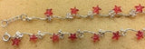 Sterling Silver Bead Anklet With Stars (Pink,Purple,Red)