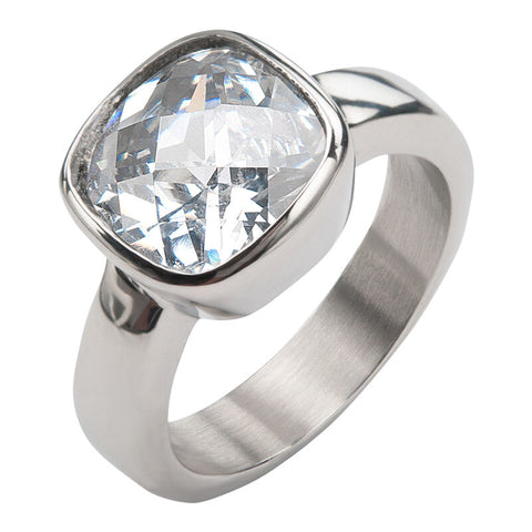 Women's Stainless Steel clear square CZ ring