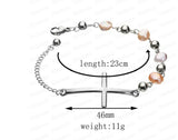 Genuine  Fresh Water Pearl Stainless Steel Cross Bracelet adjusting 9 in length