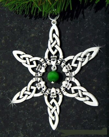 Claddagh w/ Green Cat's Eye Bead Snowflake
