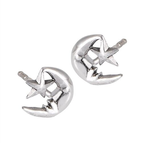 STERLING SILVER MOON AND STAR STUD EARRING