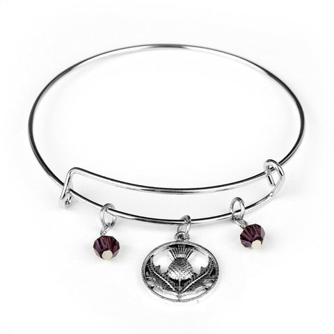 Scottish Thistle and two purple Beads and Expandable Bangle