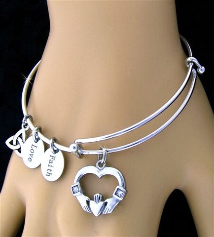 "I Give You My Heart" Claddagh Charm Bangle USA made