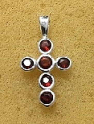 Sterling Silver Synthetic Garnet Cross Pendant  no chain