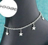 Stainless Steel Star Anklet 3mm  20cm (7.87 in) plus 5 mm extender (1.97 in)