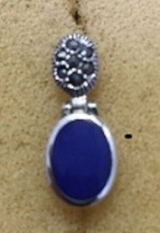 Sterling Silver Hinged Marcasite And Synthetic Lapis Post Earring