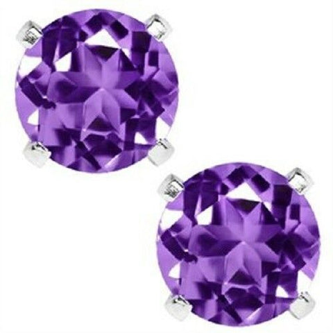 1.5 CT AMETHYST 0.925 STERLING SILVER W/ PLATINUM EARRINGS 6mm