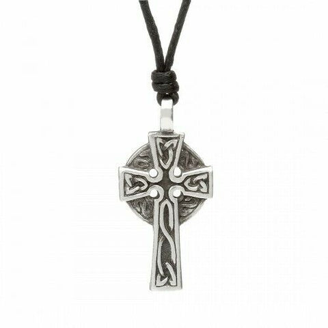 Irish Pewter Celtic Cross with Adustable Black Cord