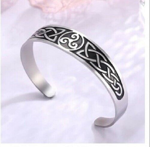 Solid Stainless Steel Triskelion Celtic Knot Bracelet Cuff