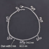 Stainless Steel 7 inch Charm Anklet w/ love charms