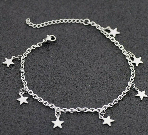 Stainless Steel Star Anklet 3mm  20cm (7.87 in) plus 5 mm extender (1.97 in)