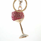 Wine Glass Rhinestone Bag Charm/Keyring  Pink/White Crystal