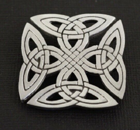 Pewter Squared Celtic Knot-Work Brooch Made in USA