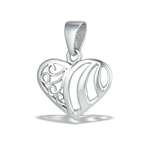 Sterling Silver Modern Heart Pendant With Swirls