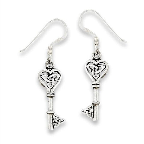 STERLING SILVER CELTIC KEY WITH TRIQUETRAS DANGLE EARRINGS
