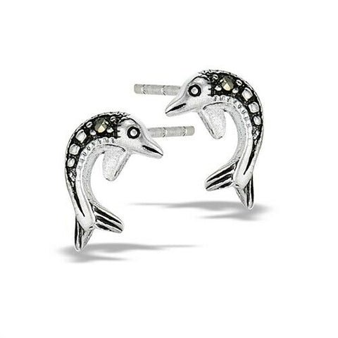 Sterling Silver Marcasite Dolphin Stud Earring
