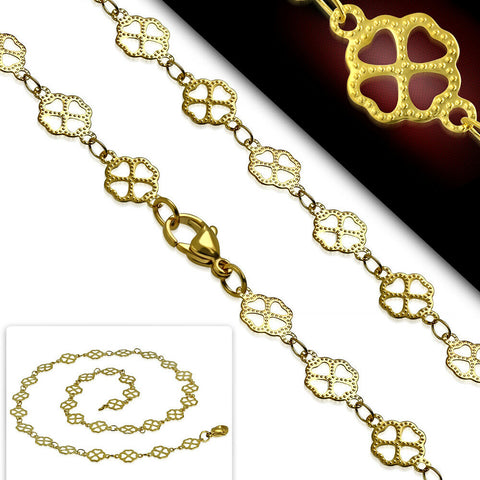 Gold Plated Stainless Steel 4 Leaf Clover Link Chain 45 cm(17.73 in)