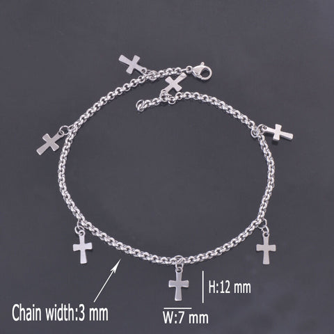 Stainless Steel Cross Charm Bracelet 7.75 inches