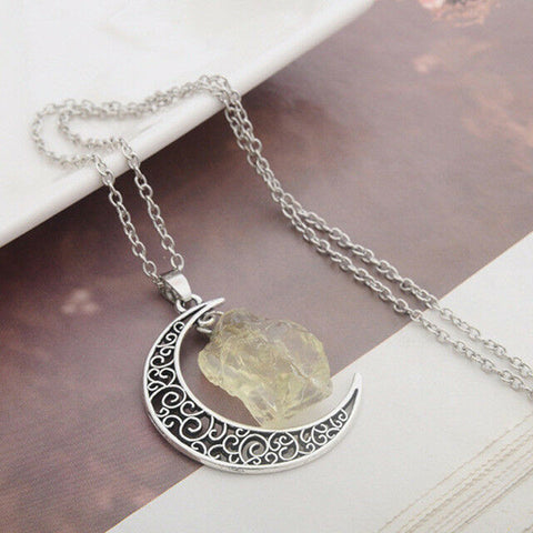 One Celtic Crescent Moon with genuine rough citrine and 50 cm