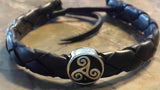 Irish Pewter Black Leather Rounded Woven Adjustable Bracelet