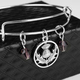 Scottish Thistle and two purple Beads and Expandable Bangle