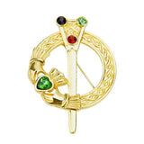 Gold Colored Alloy Claddagh Heart Brooch with Crystals  1.5 in x 2.5 in