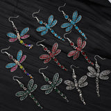 Alloy Metallic Black Crystal Dragonfly Dangle Earrings  8 x 4.3 cm size
