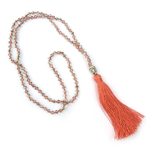Quality Tassel Colorful hand knotted beads long Buddha necklace about 80 cm