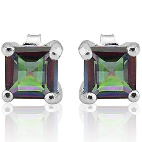 1.60 CT MYSTIC GEMSTONE PLATINUM OVER 0.925 STERLING SILVER EARRINGS