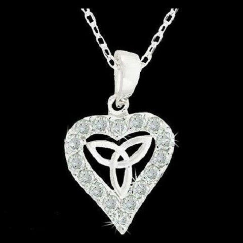 Pewter CZ Trinity Knot Heart Necklace on 18" Chain