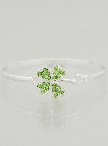 Four Leaf Clover Crystal Pave Wire Wrapped Bracelet