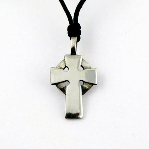 Irish Pewter Celtic Cross with Adustable Black Cord