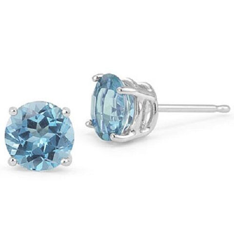 2 CT Genuine BLUE TOPAZ gemstone 0.925 STERLING SILVER W/ PLATINUM EARRINGS