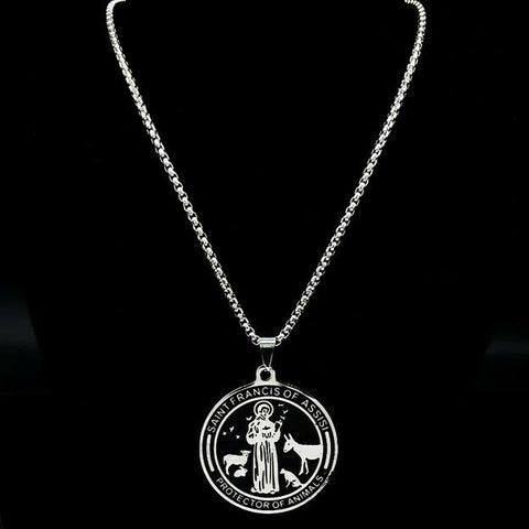 Stainless Steel  St Francis Laser Engraved  Pendant and 20 in rounded box chain