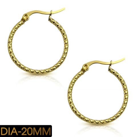 20MM Gold Color Plated Stainless Steel Hammered Finished Hoop Clip Back Earrings