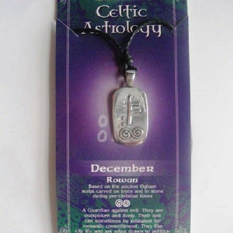 Irish Pewter Celtic Astrology Pendant - December- Rowan symbol