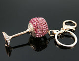 Wine Glass Rhinestone Bag Charm/Keyring  Pink/White Crystal