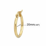 Stainless Steel Hoop Earrings Gold Plated Round 20mm Dia. 2mm thick