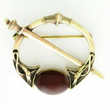 Irish Bronze Celtic Tara brooch with carnelian  stones