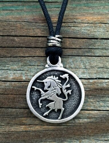 Unicorn Pewter Pendant with adjustable black cord