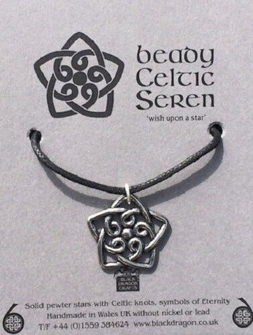 Welsh Pewter  Celtic Seren Star with 16 in cotton cord and fastener